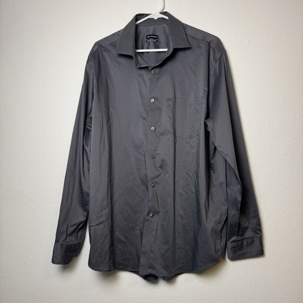 Van Heusen Ultra Wrinkle Free Mens XL Button Up Shirt Grey 17-17 1/2 34/35